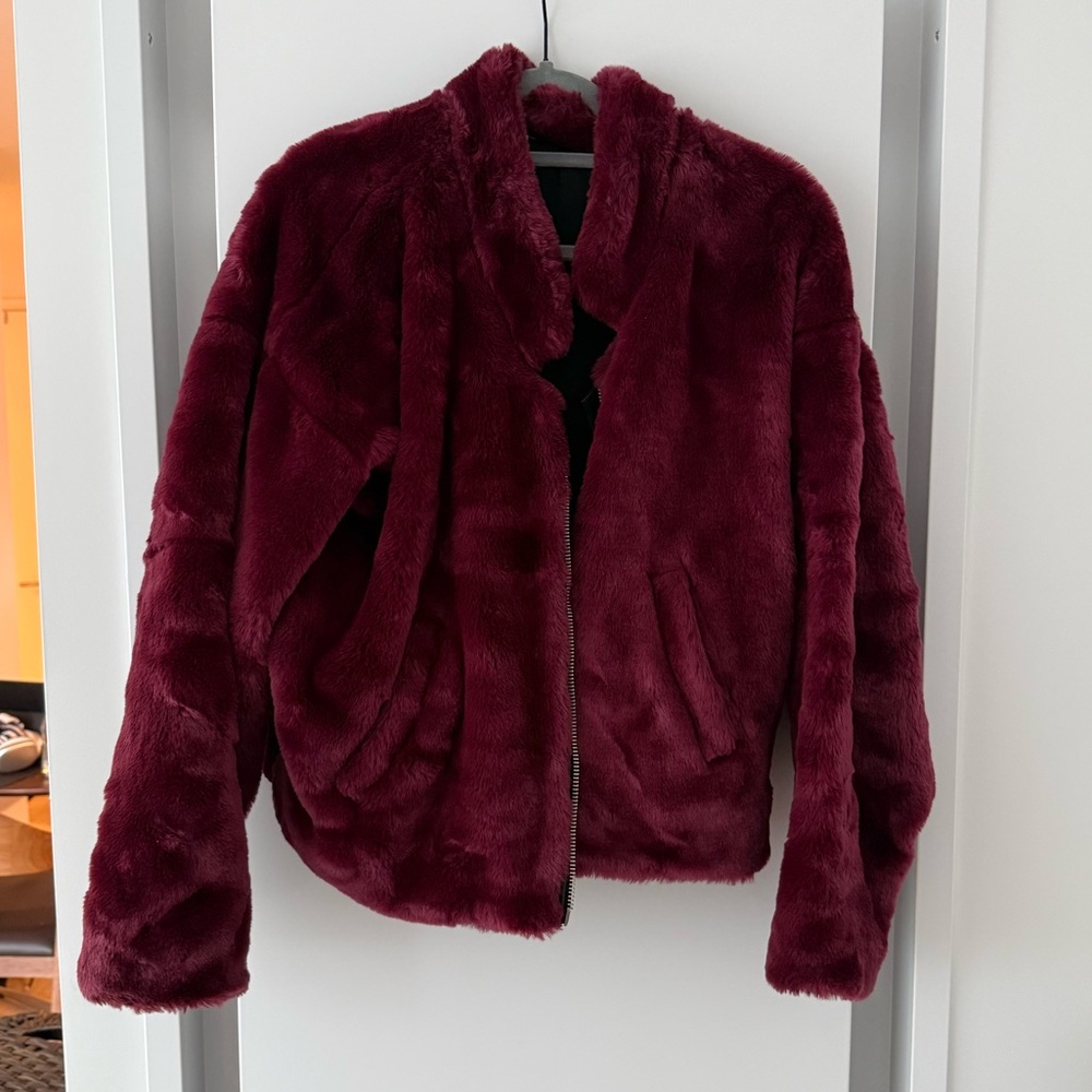 Free People Burgundy Teddy Jacket
